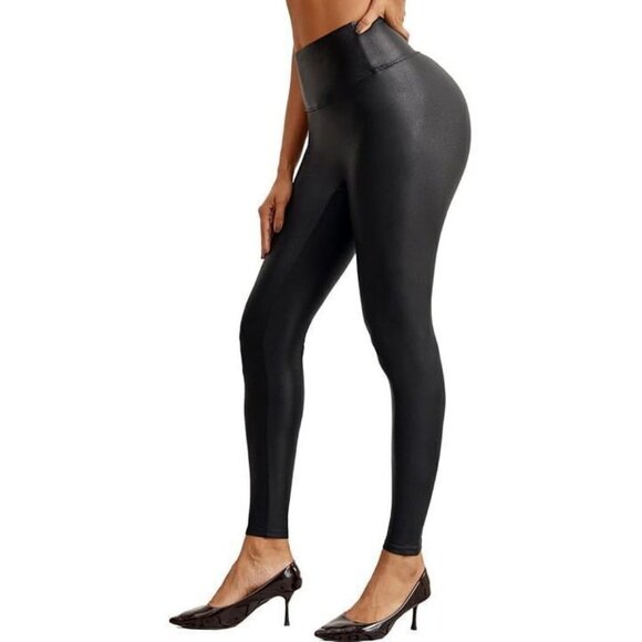 Faux Leather Leggings Women High Waisted Leather Stretch Tummy Control XL - Picture 3 of 6